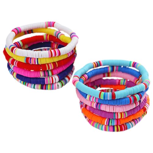 ROMISBABA 12 Stück Teiliges Polymer Clay Armband Damen Elastische Boho Perlen Armbänder Langlebige Stretch Armbänder für Frauen Handgelenksdekoration Vielseitig Kombinierbar von ROMISBABA