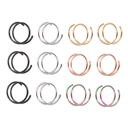 ROMISBABA 12 Stück Teiliges Spiral Nasenringe aus Edelstahl in Schwarz Silber Roségold Gold und Farbe Verstellbare Nasenpiercing Ringe für Damen und Herren Vielseitiger Schmuck für Partys von ROMISBABA