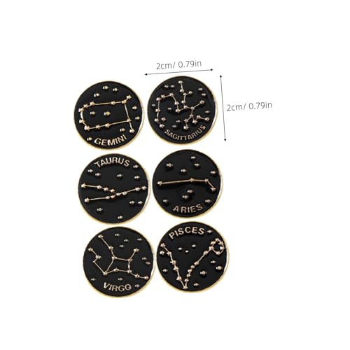 ROMISBABA 12 Stück Teiliges Sternzeichen Emaille Broschen Set aus Langlebiger Legierung Modische Anstecknadeln für Rucksack und Kleidung Schwarzer Runder Vintage lapel pin Hautfreundlich von ROMISBABA