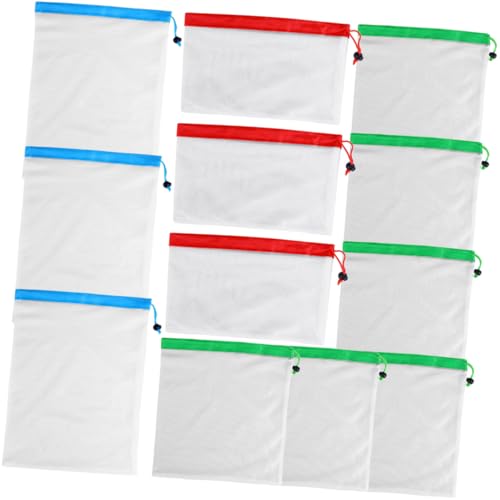 ROMISBABA 12 Stück Teiliges Wiederverwendbarer Netzbeutel mit Zugband Leichte Aufbewahrungstaschen für Obst Gemüse und Strapazierfähige Einkaufstaschen aus Polyester Kompakt und Waschbar von ROMISBABA