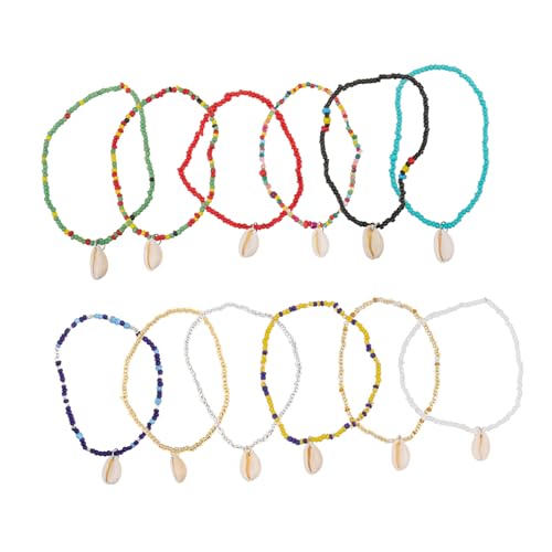 ROMISBABA 12Stücke Boho Fußkette Handgefertigte Knöchelkette Stranddeko für Frauen Sommer Fußschmuck Dekoration von ROMISBABA