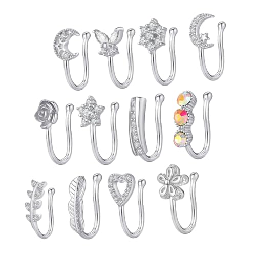 ROMISBABA 12Stücke Falsche Nasenringe Piercing Dekorativer Nasenschmuck für Damen Silberfarben Vielseitig Einsetzbar für Partys Festivals Modisches Zubehör ROMISBABA 12Stücke Falsche Nasenringe Piercing Dekorativer Nasenschmuck für Damen Silberfarben Vielseitig Einsetzbar für Partys Festivals Modisches Zubehör von ROMISBABA