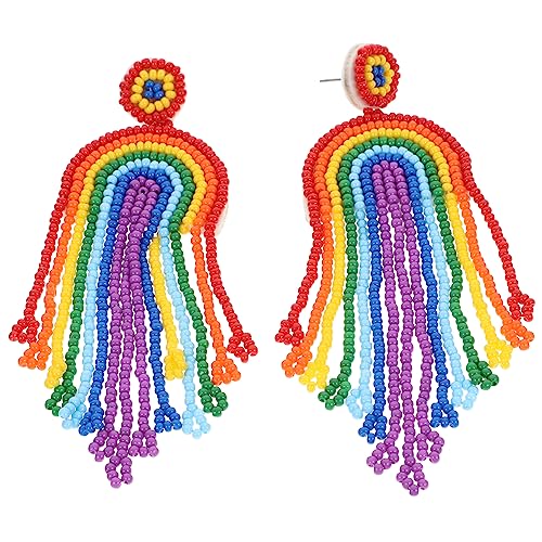 ROMISBABA 1Paar Regenbogen Quastenohrringe für Frauen Handgemachte Tropfen Ohrringe Langlebigen Materialien für Damen zu Besonderen Anlässen von ROMISBABA