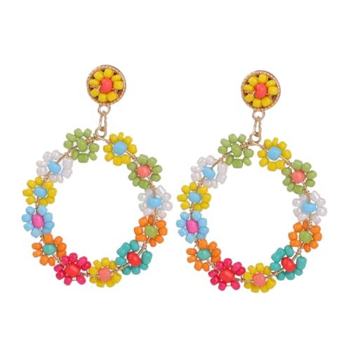 ROMISBABA 1Paar Runde Perlenohrringe für Frauen Handgemachte Blumen Dangle Ohrringe im Boho Stil für für Party Valentinstag und von ROMISBABA