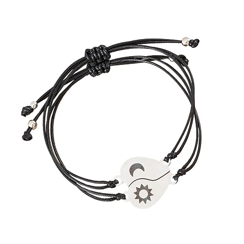 ROMISBABA Gesponnenes Mondsternarmband Mit Passendem Herzanhänger Graviertes Bettelarmband Verstellbare Für Herren Und Damen Minimalistisches Design Für Einen Stilvollen Look von ROMISBABA