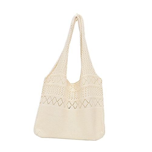 ROMISBABA 1Stk gestrickte Tasche Boho Stricktasche Makramee-Handtasche Geldbörse kosmetiktasche Umhängetasche Damen handtasche damen Umhängetasche Tragetasche Polyester Weiß von ROMISBABA
