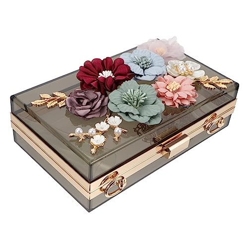 ROMISBABA 1Stück Blumenabendtasche für Damen Hochzeitstasche Stilvolle Clutch mit Blüten Design für Partys Handtasche für Smartphone Essentials Transparent von ROMISBABA