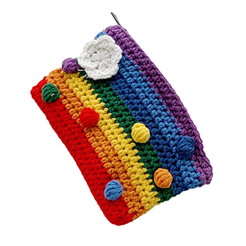 ROMISBABA Wollene Stricktasche Im Regenbogen-Design Multifunktionale Handtasche Für Handy Geld Schlüssel Und Make-up Langlebiges Material Für Freunde Und Familie von ROMISBABA