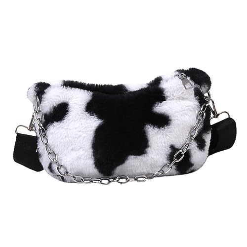 ROMISBABA Kuhmuster Plüsch Umhängetasche Für Damen Winter Schultertasche Messenger Handtasche Mit Aufbewahrungsfunktion Für Einkaufen Und Reisen von ROMISBABA