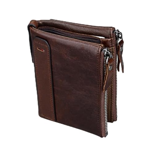ROMISBABA 1Stück RFID Sichere Reißverschluss Geldbörse für Männer Multifunktionale Brieftasche Hochwertigem im Kompakten Design Rotbraun für Karten Geld von ROMISBABA