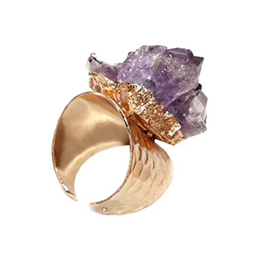 ROMISBABA 1Stück Verstellbarer Unregelmäßiger Fingerring Natürlichem Amethyst Offen Ring für Damen Einzigartiger Schmuck mit Verarbeitung Handdekoration von ROMISBABA