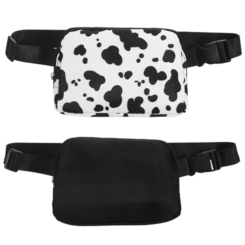 ROMISBABA 2 Fanny Packs für Damen und Herren Verstellbare Gürteltaschen als Hüft und Brusttasche Komfortabel Vielseitig für Reisen Sport Laufen Modisch in Schwarz und Kuhmuster von ROMISBABA
