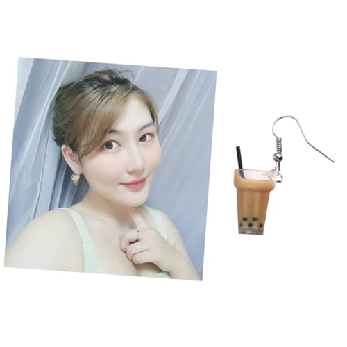 ROMISBABA 2 Paare Kreative Damenohrringe Simulierte Milchtee Ohrhänger Lustige Anhänger Schmuck Geschenk für Frauen mit Langlebigem Design und Besonderem DIY stil von ROMISBABA