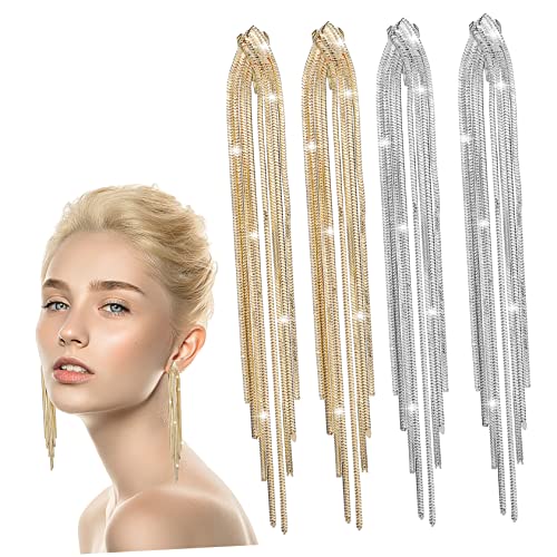 ROMISBABA 2 Paare Lange Quasten Ohrclips Damen Ohrringe Silberfarben Lange Baumeln Ohrschmuck für Hochzeit Party Bankett Schmuckaccessoires ROMISBABA 2 Paare Lange Quasten Ohrclips Damen Ohrringe Silberfarben Lange Baumeln Ohrschmuck für Hochzeit Party Bankett Schmuckaccessoires von ROMISBABA
