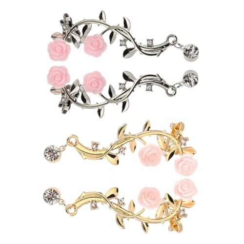 ROMISBABA 2 Paare Ohrclips für Damen Rosendesign Ohrschmuck Ohrklemme Vintage Stil Komfortabel Langlebig Geschenkidee Gold Silber Mix von ROMISBABA