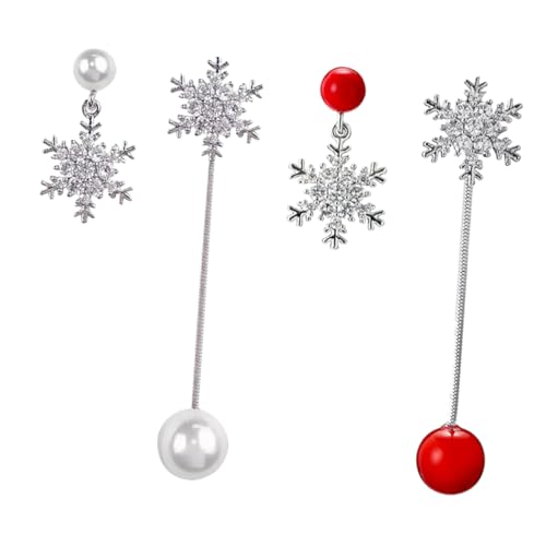ROMISBABA 2 Paare Silber Ohrringe mit Asymmetrischem Design Perlenohrringe Modisches Damen Accessoire für Partys und Besondere Anlässe Rot Weiß von ROMISBABA