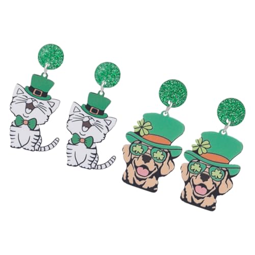 ROMISBABA 2paare St Patrick s Day Ohrringe Mit Irischen Hundeschleifen Und Katzenhüten Kunststoff Ohrringe Für Frauen Und Damen Für Festliche Anlässe von ROMISBABA