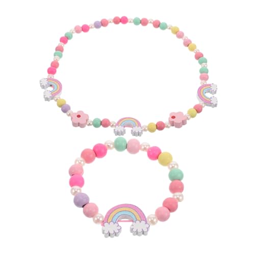 ROMISBABA 2 STÜCK Holzperlen Armband Set Verstellbare Bunte Perlenkette für Mädchen DIY Schmuck Bastelset mit Natürlichen Materialien Kreatives für Frühling und Sommer von ROMISBABA