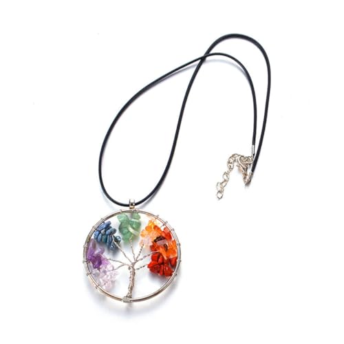 ROMISBABA 2 STÜCK Lebensbaum Kette Damen mit Bunten Naturstein Anhängern Modische Baum Des Lebens Halsketten Heilstein Schmuck für Freundinnen und Frauen Geschenkideen von ROMISBABA