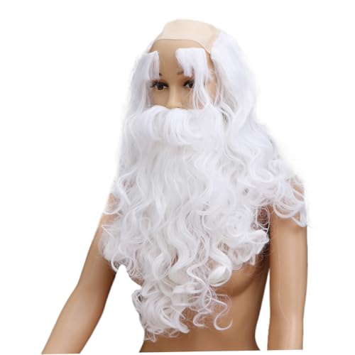ROMISBABA 2 Sätze Santa Claus Cosplay Teilig Weißer Langhaar Perücke mit und Augenbrauen Hautfreundlich für Party Karneval Halloween und Weihnachtsfeier von ROMISBABA