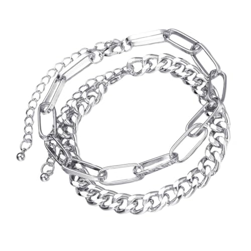 ROMISBABA 2 Satz Premium Fußkettchen Teilig Silberfarbene Gliederkette Fußkette aus Robustem Zinklegierung Modisches Langlebiges und Fußschmuck für Damen und Alltag von ROMISBABA