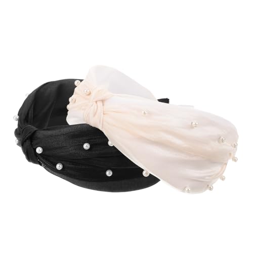ROMISBABA 2 Stück Breites Geknotetes Perlen stirnband Damen Haarschmuck Nonslip Komfortabel Elegant Vielseitig für Alltag Party und Kostüm Modisches Haarband in Schwarz und Beige von ROMISBABA