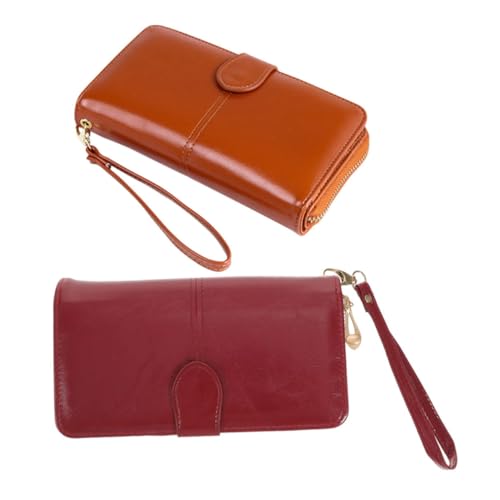 ROMISBABA 2 Stück Damen Geldbörse aus PU Große Kapazität Multifunktionales Portemonnaie mit Karten und Münzfach Kompakte Tragbare Handtasche im Vintage Stil Braun und Weinrot Vielseitig für von ROMISBABA