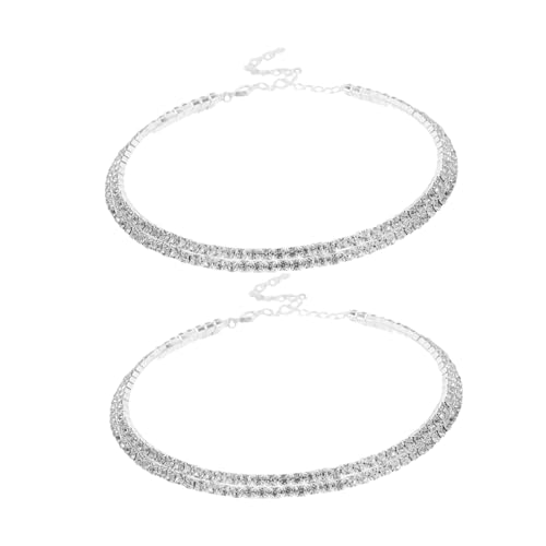 ROMISBABA 2stücke Doppellagige Halskette Mit Kristallanhänger Strasskette Für Damen Zweischichtiges Funkelnder Hochzeits Und Party-schmuck von ROMISBABA