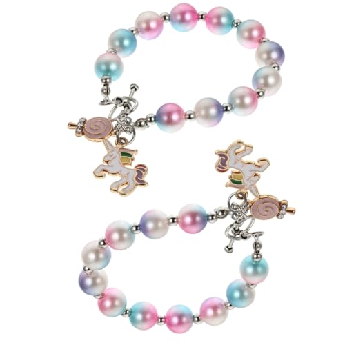 ROMISBABA 2 Stück Einhorn Pearl Armband für Frauen Kreatives Schmuck Set Handgefertigten Perlen mit Einhorn Anhänger für Partys und Besondere Anlässe von ROMISBABA