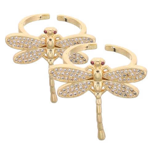 ROMISBABA 2 Stück Eleganter Libellen Offener Ring Kupfer mit Zirkonia Verstellbarer Damen Schmuck Glänzend Vergoldet Komfortabel Modisch für Hochzeit Party und Alltag von ROMISBABA