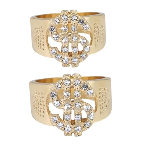 ROMISBABA 2 Stück Exquisiter Hip Hop Herrenringe in Goldfarben Kreative Fingerdekoration Stylische Schmuckringe für Männer für Party und Alltag von ROMISBABA
