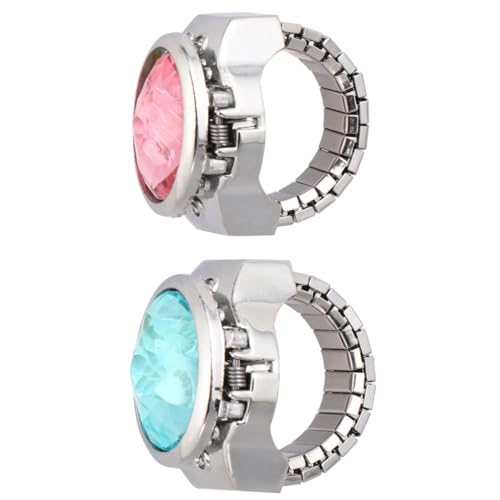 ROMISBABA 2 Stück Flip up Cover Ring Watches Fingeruhr mit Elastischem Band Verstellbar Modisch und Praktisch in Blau für Damen Schmuck und Zeitanzeige von ROMISBABA