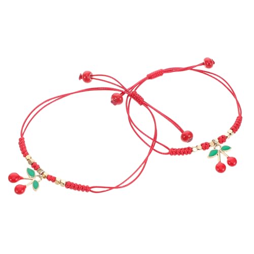 ROMISBABA 2 Stück Handgewebtes Sommer Frucht Armbänder Verstellbare Rote Schnur Kirsche und Erdbeere Freundschaftsarmband für Damen Modisches Schmuckstück für Alltag und Party von ROMISBABA