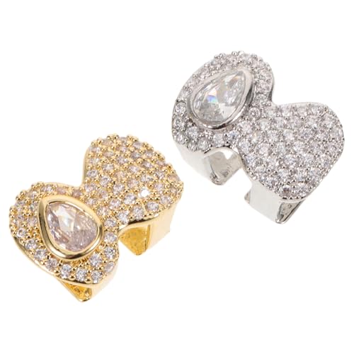 ROMISBABA 2 Stück Hip Hop Zahnkappen Wassertröpfchenform mit Zirkonia Besatz Gold Silber Bling Mundschmuck für Männer Frauen Halloween Cosplay Streetwear Accessoire von ROMISBABA