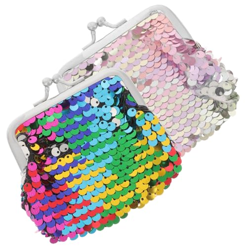ROMISBABA 2 Stück Kleine Münzbörsen Damen mit Wendbaren Pailletten Kiss Lock Verschluss Kompakt und Leicht Multifunktionale Clutch für Münzen Schlüssel Geld und Kleine Gegenstände Glitzernd von ROMISBABA