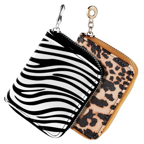 ROMISBABA 2 Stück Leichtes Mini Zipper Geldbeutel mit Leoparden Zebramuster Kompaktes Portemonnaie mit Reißverschluss Kartenfach Kleine Münztasche für Damen und Herren Alltagstasche von ROMISBABA