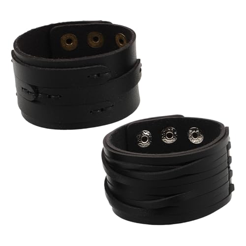 ROMISBABA 2 Stück Männer Punk Armband Verstellbares Breites PU mit Nieten Vintage Wristband Stylisches Herrenarmband für Alltag und Party Trendiges Robustes Schmuckstück von ROMISBABA