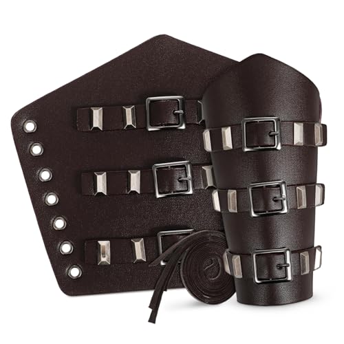 ROMISBABA 2 Stück Mittelalterliche Arm Guards aus PU mit Metallbeschlägen Verstellbare Armschienen für Herren Renaissance Armschützer mit Seilverschluss für Cosplay und Halloween von ROMISBABA