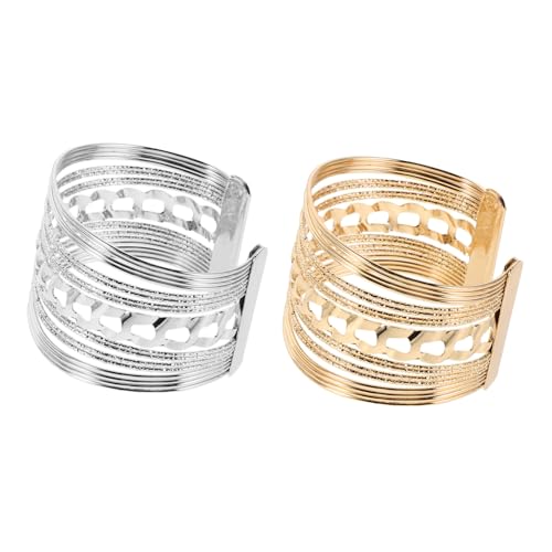 ROMISBABA 2 Stück Offene Manschettenarmbänder Damen Einstellbar Mehrlagig Hohl Metall Fein Schmuck Party Hochzeit Accessoire Gold Silber von ROMISBABA