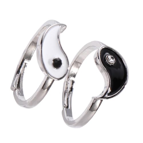 ROMISBABA 2 Stück Offene Verstellbare Bagua Damenringe für Hautfreundlich Langlebig Modisches Design in Schwarz und Weiß Komfortabel für Fingergrößen Teiliges von ROMISBABA