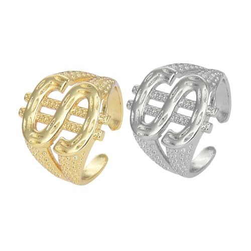 ROMISBABA 2 Stück Offener Herren Fingerring mit Us Symbol Verstellbar Robustes Glänzend Modisches Hip Hop Schmuckstück für Männer und Jugendliche von ROMISBABA