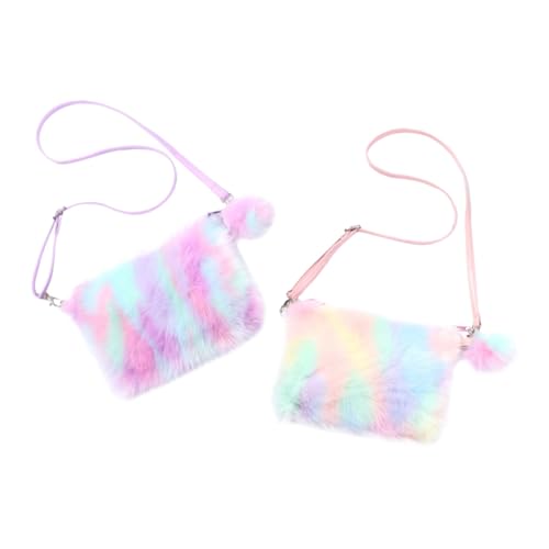 ROMISBABA 2 Stück Plüsch Umhängetasche Damen Regenbogen Design Schultertasche mit Verstellbarem Gurt Leichte Kompakte Crossbody Tasche für Handy und Alltag Tragbar und Modisch von ROMISBABA