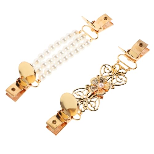 ROMISBABA 2 Stück Retro Cardigan Kragen Clips für Frauen Perlen Kette Pullover Clips Vielseitige Brosche für Schals und Umhänge für Formelle Anlässe und Eleganten Stil von ROMISBABA