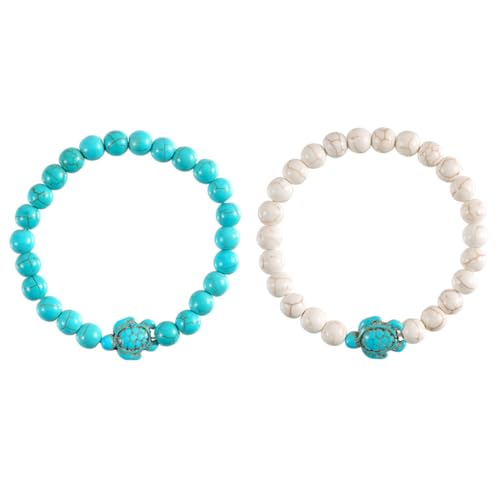 ROMISBABA 2stücke Türkis Perlen Armband Elastisch Schildkrötenperle Handgelenk Kette Damen Schmuck Für Frauen von ROMISBABA
