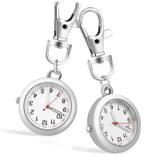 ROMISBABA 2 Stück Schwesternuhr mit Leuchtzeigern Anhänger Taschenuhr mit Schlüsselanhänger Praktische Clip Uhr für Pflegepersonal Arzthelfer Damen Herren Ablesbar bei Nacht von ROMISBABA
