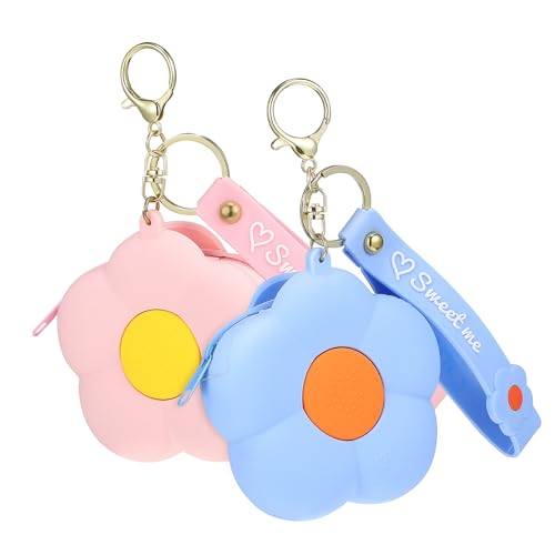 ROMISBABA 2 Stück Silikon Münzgeldbeutel Damen Blütenform Mini Portemonnaie mit Reißverschluss Handgelenkband für Schlüssel Karten Kosmetik und Ohrhörer Leicht und Kompakt von ROMISBABA