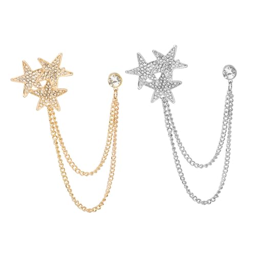 ROMISBABA 2 Stück Stern Brosche mit Kettenanhänger Kreative Anstecknadel für Hemdkragen und Anzug Leichte Damen Broschen in Gold und Silber Modisches Schmuck Accessoire ROMISBABA 2 Stück Stern Brosche mit Kettenanhänger Kreative Anstecknadel für Hemdkragen und Anzug Leichte Damen Broschen in Gold und Silber Modisches Schmuck Accessoire von ROMISBABA