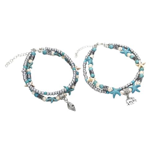 ROMISBABA 2 Stück Teiliges Boho Fußkettchen für Mädchen Doppelte Kette mit Muschel und Tier Anhänger Stilvolle Fußkette Damen Schmuck Verstellbar für Strand und Alltag von ROMISBABA