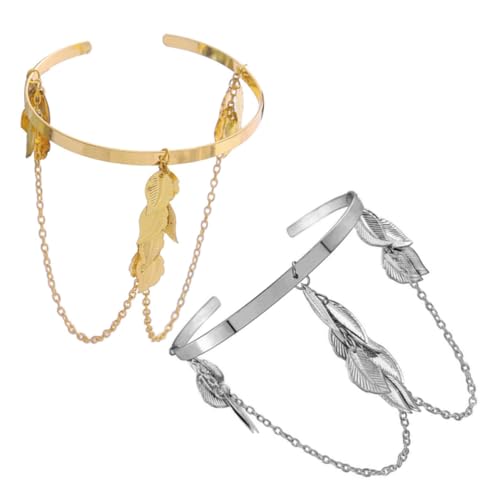 ROMISBABA 2 Stück Teiliges Damen Armband Metallarmreifen mit Blattanhänger Leichte Verstellbare Armkette für Frauen Hautfreundlich Modisches Boho Schmuckaccessoire für Alltag und von ROMISBABA