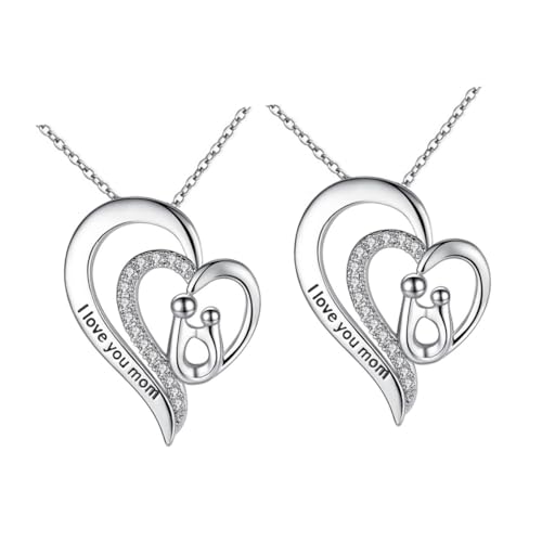 ROMISBABA 2 Stück Teiliges Herzanhänger Kette für Frauen Legierte Clavicle Necklace Elegante Mutter Tochter Schmuckkette Langlebig und Hautfreundlich zum Muttertag und Geburtstag von ROMISBABA